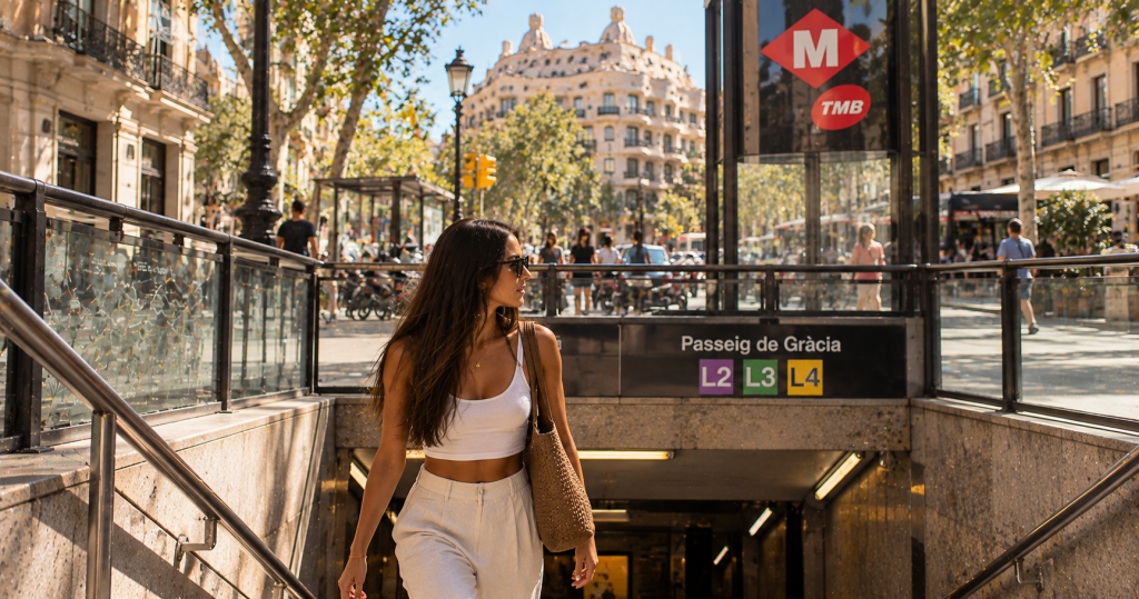 Joven saliendo del metro de Barcelona en Passeig de Gràcia