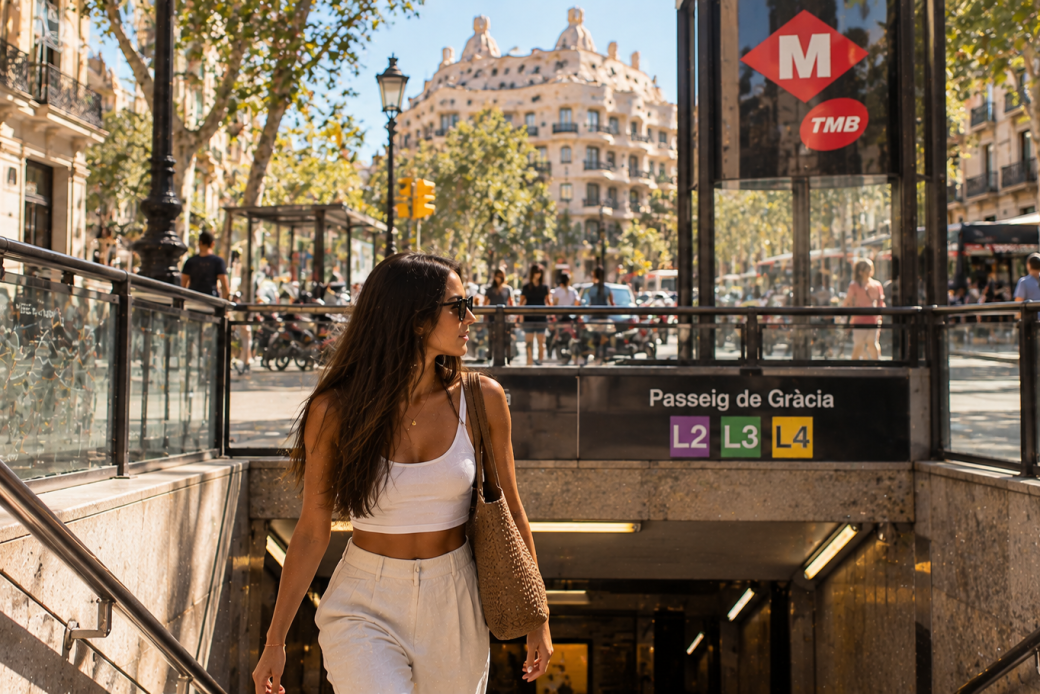 Joven saliendo del metro de Barcelona en Passeig de Gràcia
